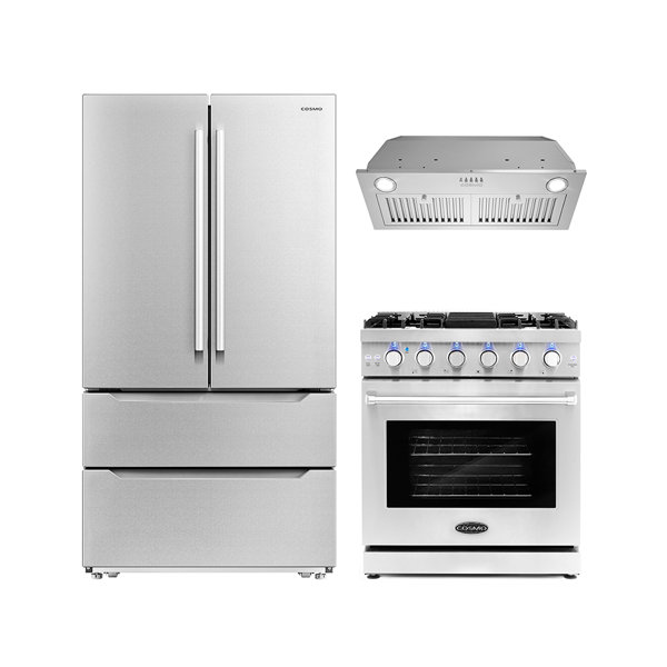 Cosmo 3 Piece Kitchen Appliance Package with French Door Refrigerator